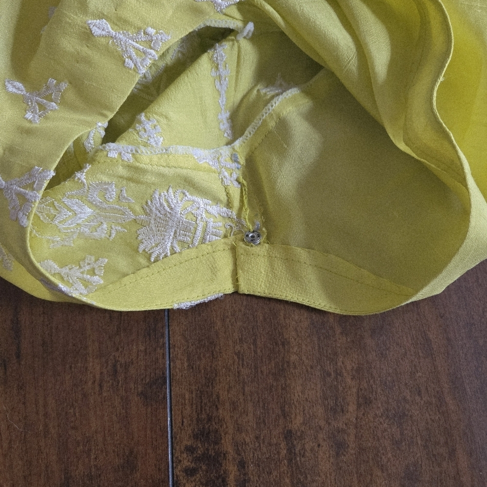 Embroidered Lime Yellow Top Shirt Long Kurti Cotton Silk Organza Size S/M - Picture 11 of 11